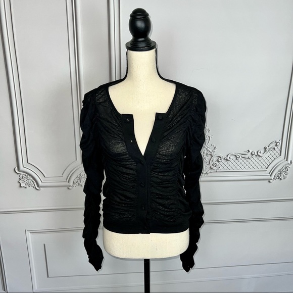 BCBGeneration Black Ruched Button Up Top | Size M - Picture 1 of 14